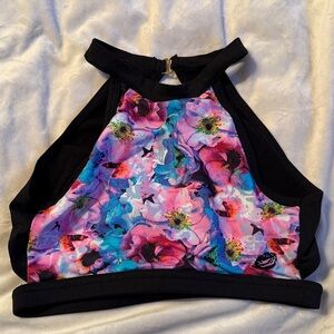 Floral high neck Crop Top - Vibrant Multi Pink & Blue